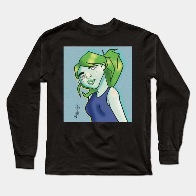 Glowing Green Anime Long Sleeve T-Shirt by Dr Paul Art